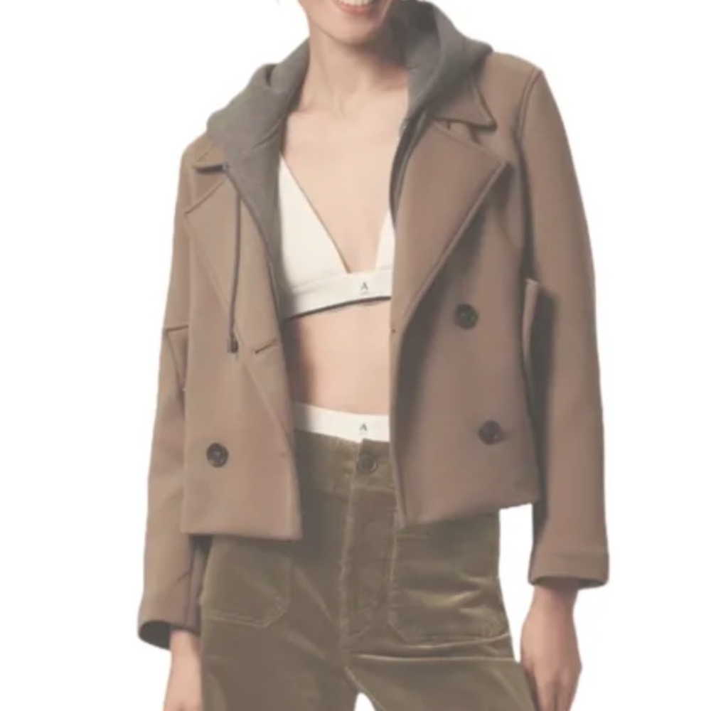 Maeve Olive Green Jacket with removable hoodie Tailored Design, Smooth Texture - Picture 4 of 8